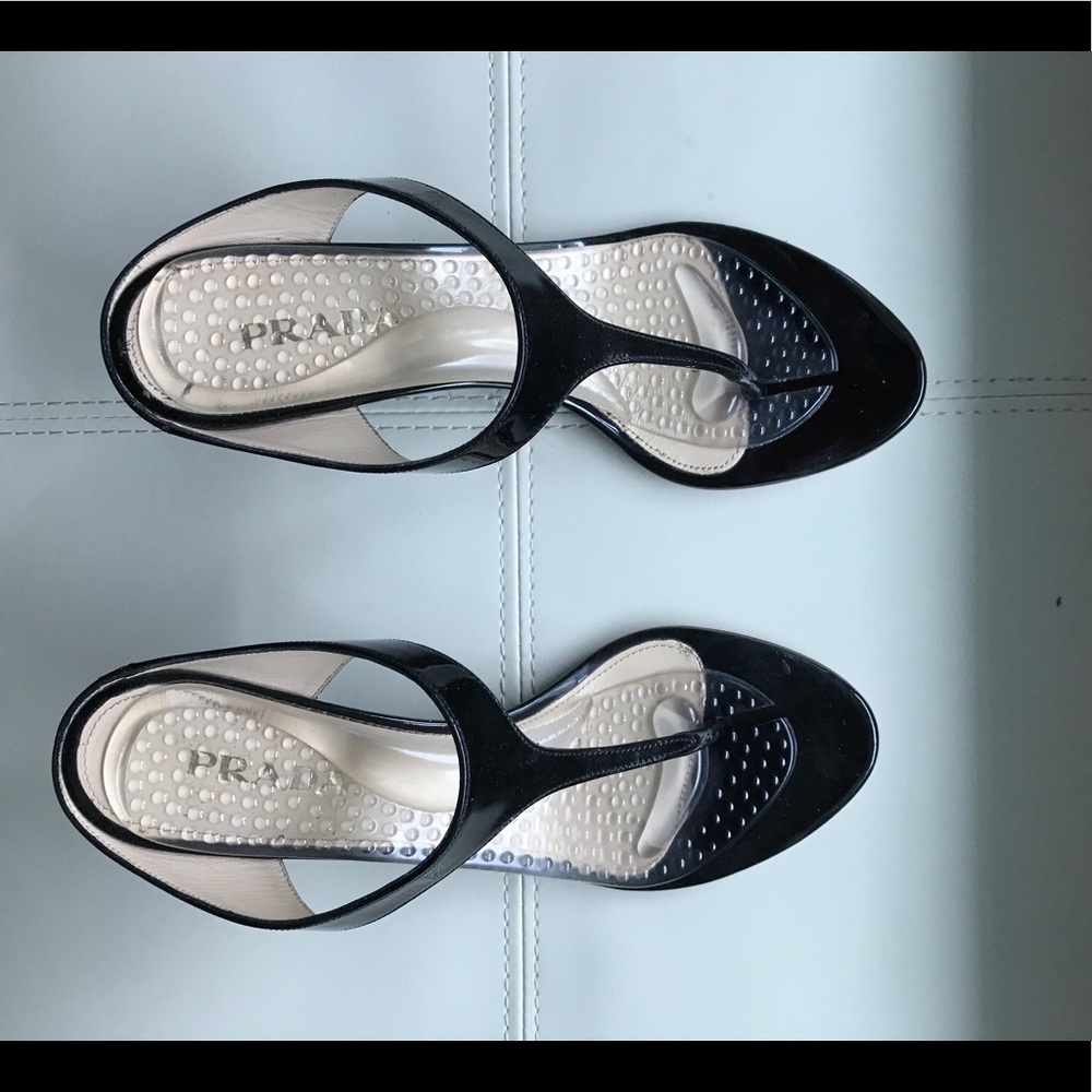 Prada patent wedge thongs